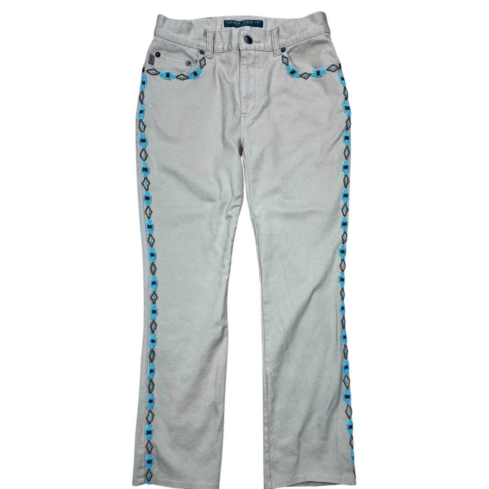 Lauren Jeans Co Ralph Lauren Beaded Trim Pants 2P Beige Boho Western Y2K